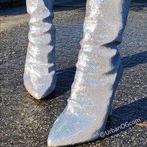 Silver sequin ankle booties
